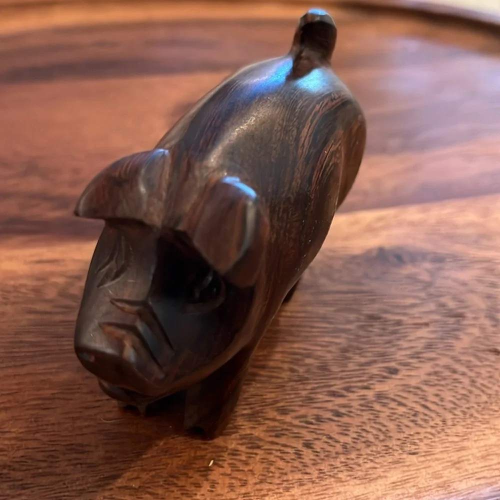 Vintage Hand-Carved Wood Pig Figurine Solid Hardwood Folk Art Decor - Picture 4 of 8